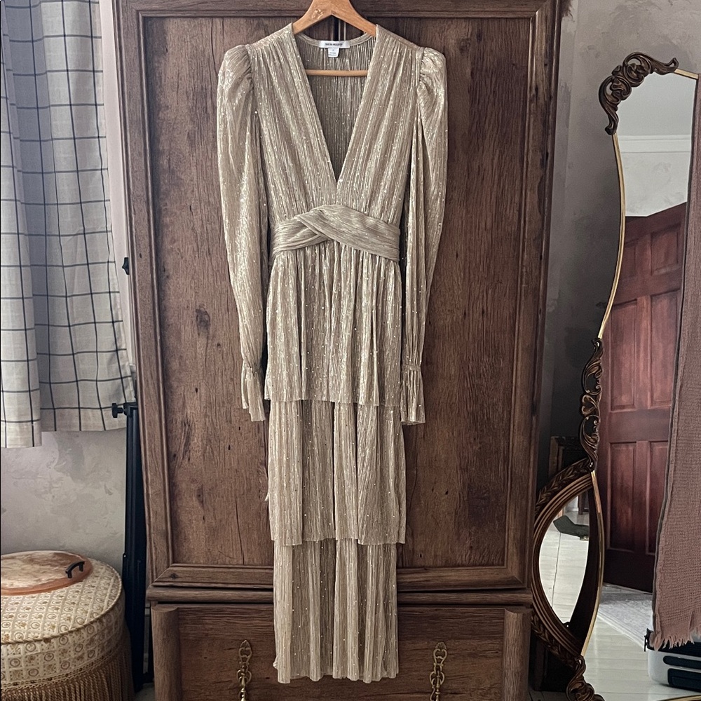 Sabina Musayev Gold Long Sleeve Dress